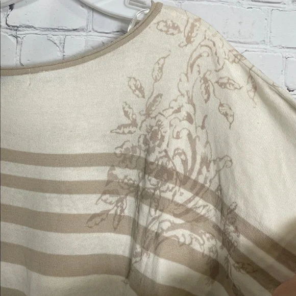 Guess Cream & Light Tan Striped  Dolman Style Short Sleeve Boatneck Tee - Picture 8 of 8